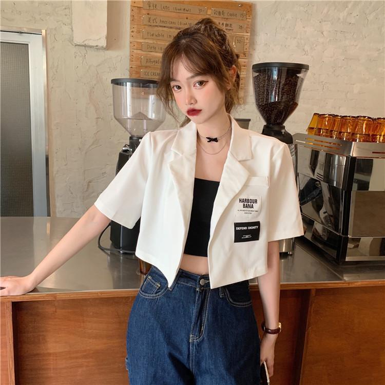 白色短袖西裝外套女夏裝2024新款薄款外穿ins潮設計感短款小西服