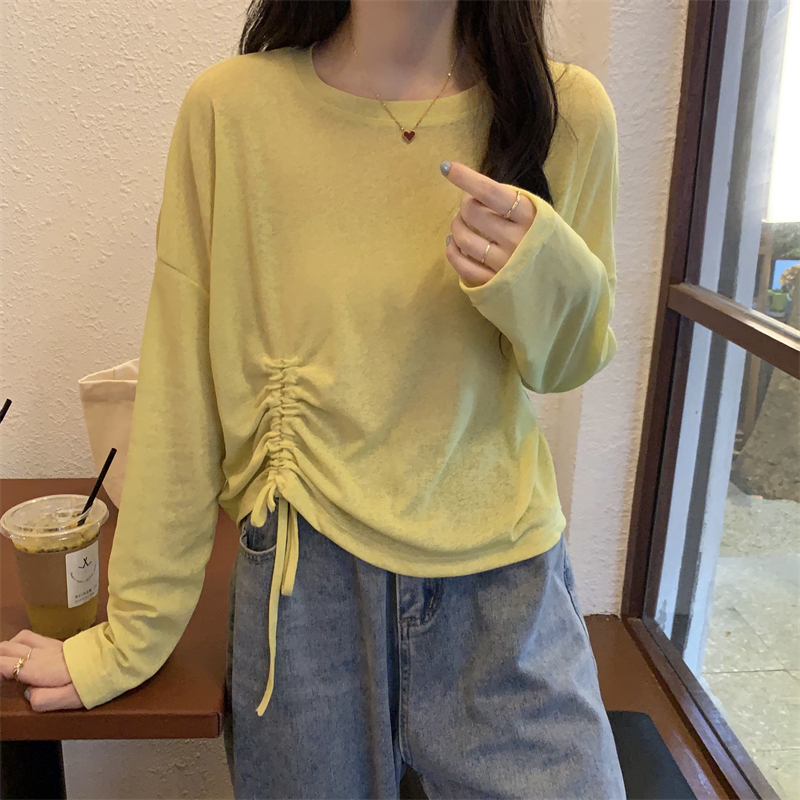 實拍  韓版設計感小眾抽繩慵懶風百搭冰絲防曬T恤上衣女