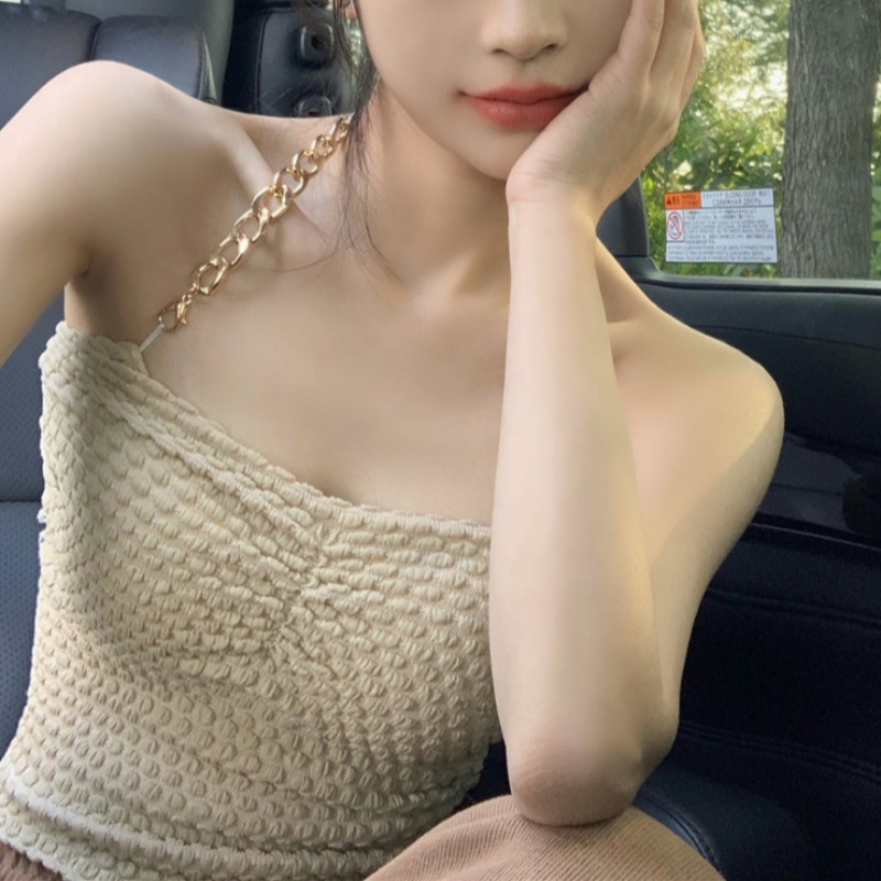 鏈條吊帶小背心女夏掛脖短款別致純欲辣妹內搭外穿抹胸設計感上衣