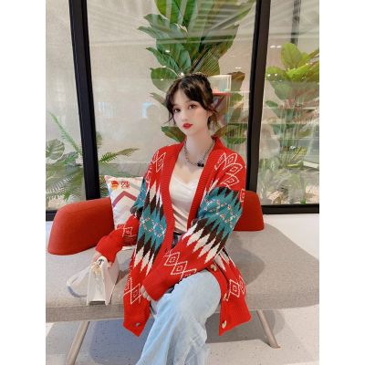實拍秋冬毛衣外套女開衫寬鬆韓版慵懶風中長款加厚外搭針織衫