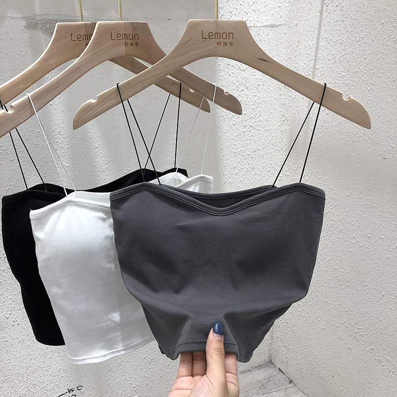 內搭吊帶小背心早春打底衫女外穿白色網紅美背帶胸墊裹胸抹胸上衣