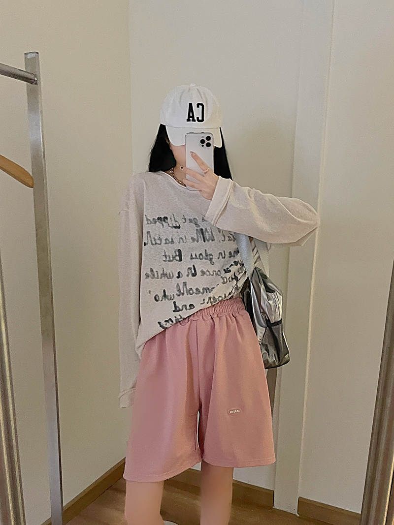 Real shot of summer wide-legged loose high-waisted straight slim casual sports pants