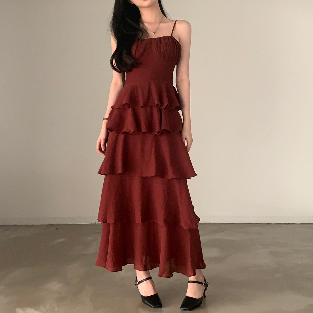 韓國chic新款法式甜美氣質度假連衣裙女優雅蛋糕裙吊帶裙