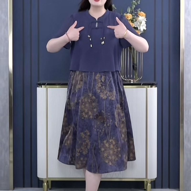 Official picture original quality plus size 2024 spring new Chinese style dress high-end light luxury over-the-knee skirt