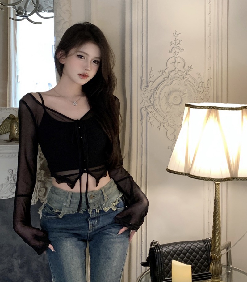 2024純欲性感辣妹薄款防曬襯衫女修身顯瘦短款開衫上衣單件