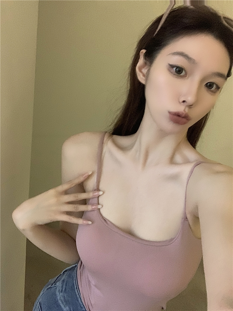 實拍 秋季百搭運動吊帶小背心帶胸墊辣妹修身外穿內搭打底