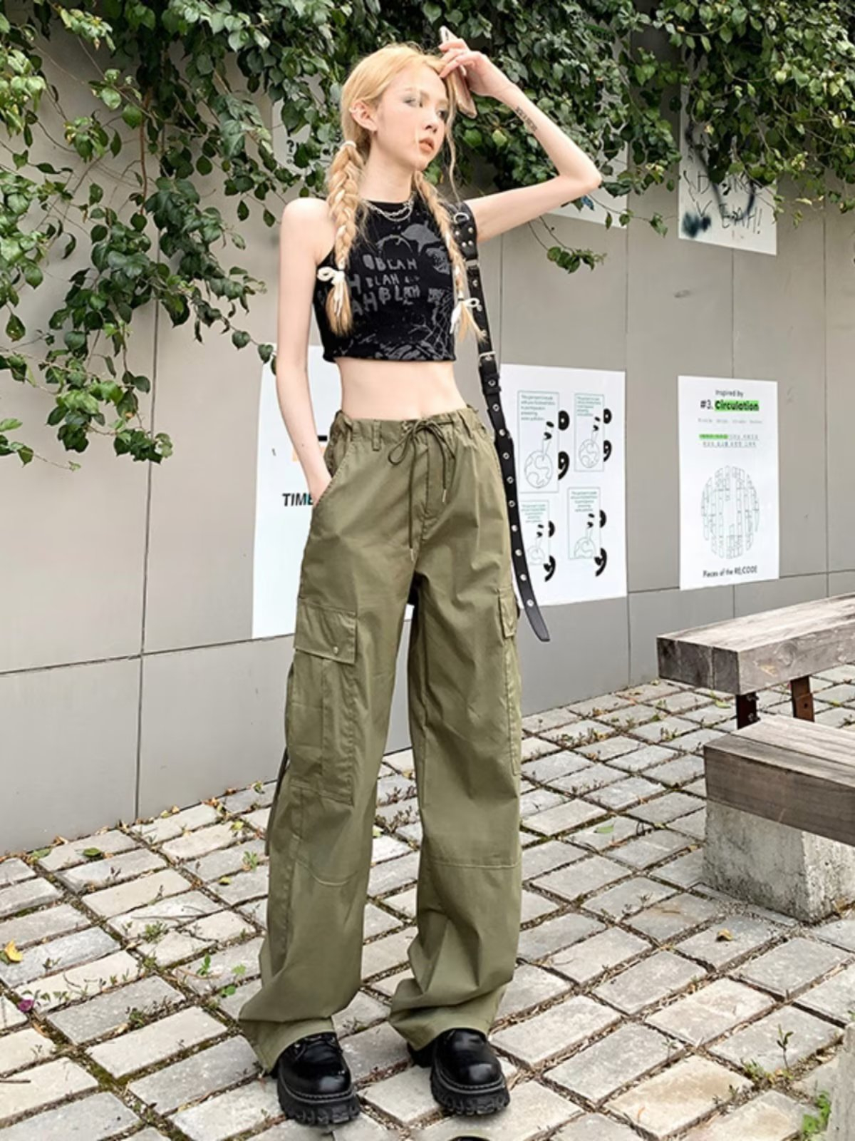 Plus size fat mm American overalls for hot girls with high waist and slim loose casual straight wide leg retro sports pants