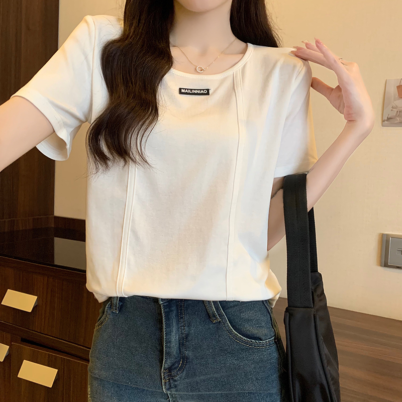 實拍   短袖t恤女夏拼接插肩袖短款圓領韓版上衣大碼女裝