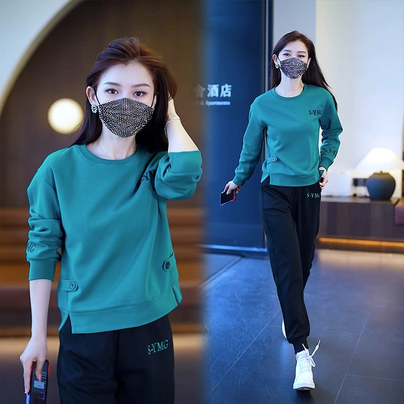 運動套裝女2024春秋新款洋氣減齡小個子圓領衛衣跑步服休閒兩件套