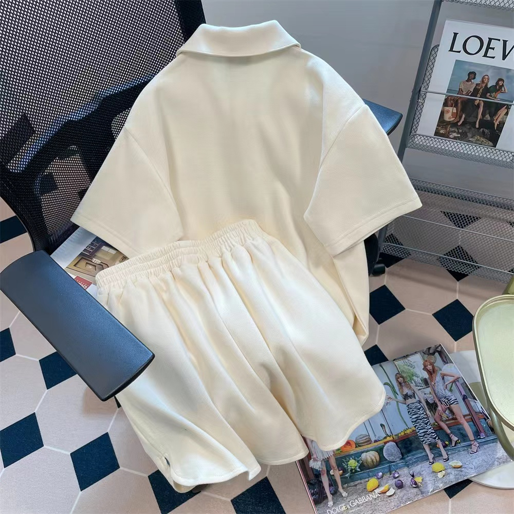 學生少女Polo衫運動服套裝女夏季學院風休閒寬鬆短袖短褲兩件套