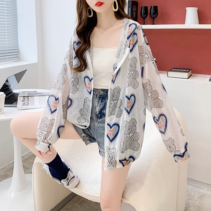 首發實拍夏季新款大碼女裝寬鬆印花薄款拉鏈開衫防曬衣外套女