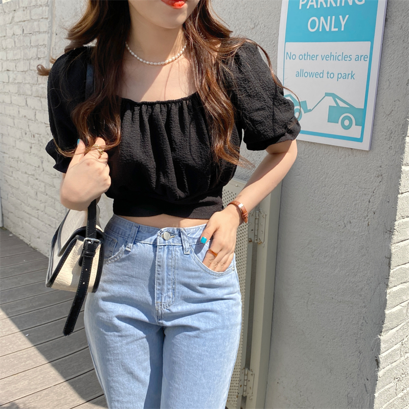白色泡泡袖襯衫女設計感小眾夏季2024新款法式溫柔風短款上衣