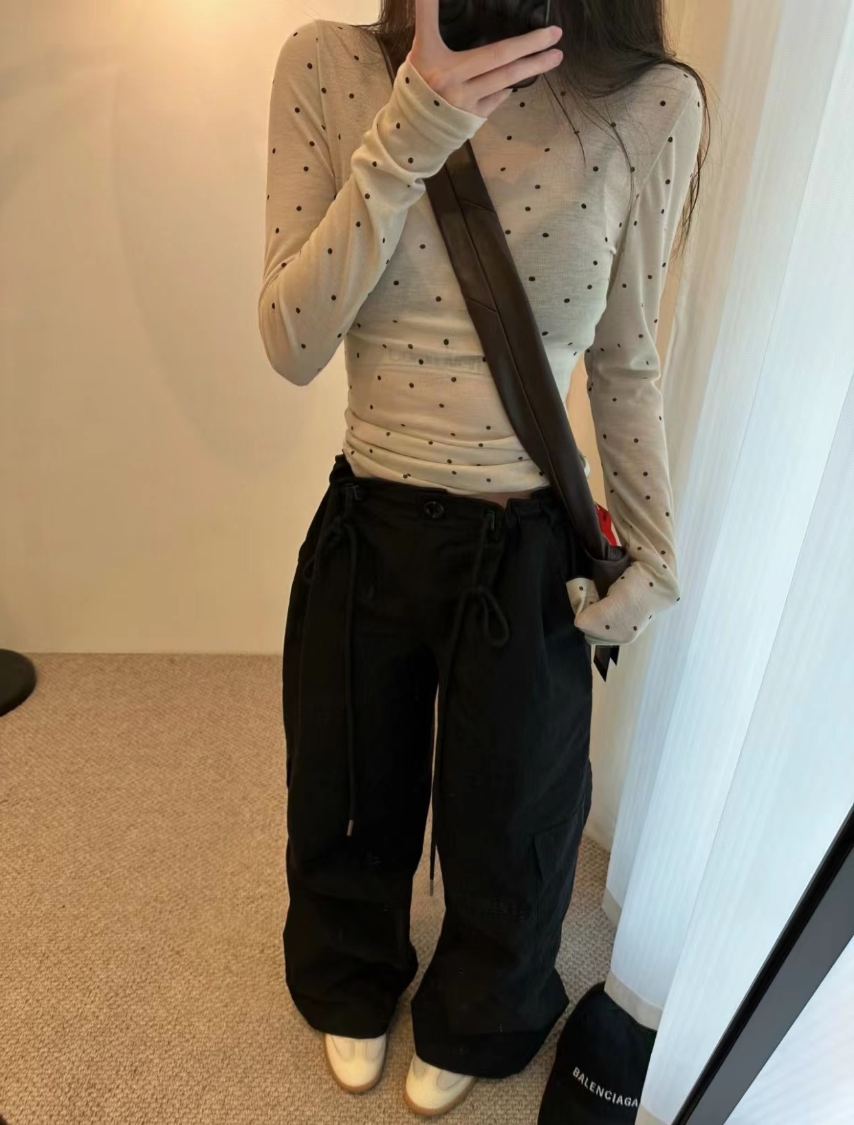實拍 波點圓領微透小心機修身顯身材內搭單穿套頭長袖T