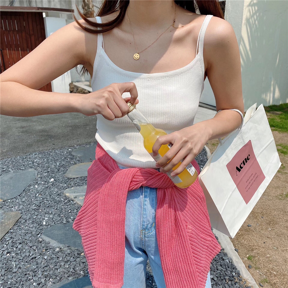 實拍2024春季新款11色顯瘦修身螺紋吊帶針織背心百搭純色內搭上衣