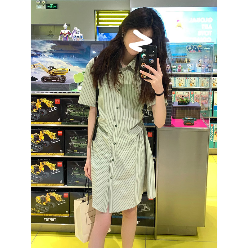港味復古chic裙子御姐風襯衫裙氣質高級感連衣裙2024新款夏季女裝