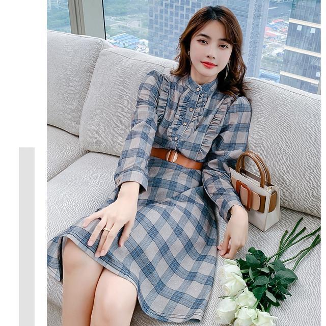 格子復古連衣裙春秋女裝2024新款時尚拼接御姐氣質修身顯瘦a字裙