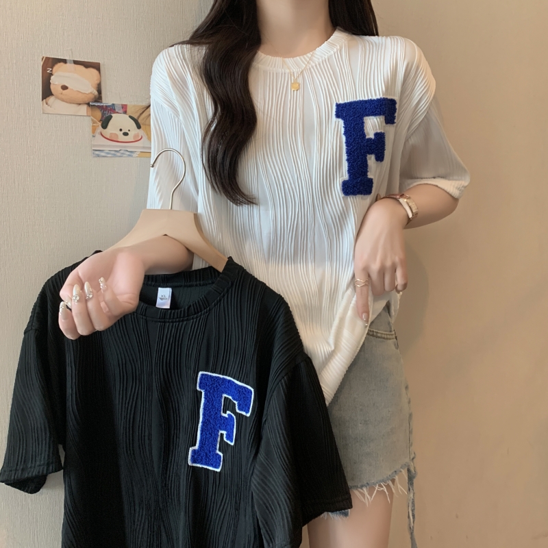 實拍  肌理感 夏季毛巾繡高級感設計感短袖女T恤寬鬆