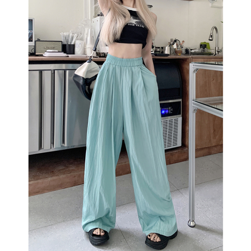 Real shot!  2024 new style loose slimming wide leg pants elastic high waist straight solid color casual pants for women