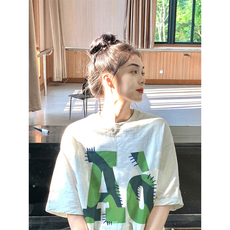 美式復古寬鬆短袖潮牌正肩白色t恤女夏季2024設計感小眾半袖上衣