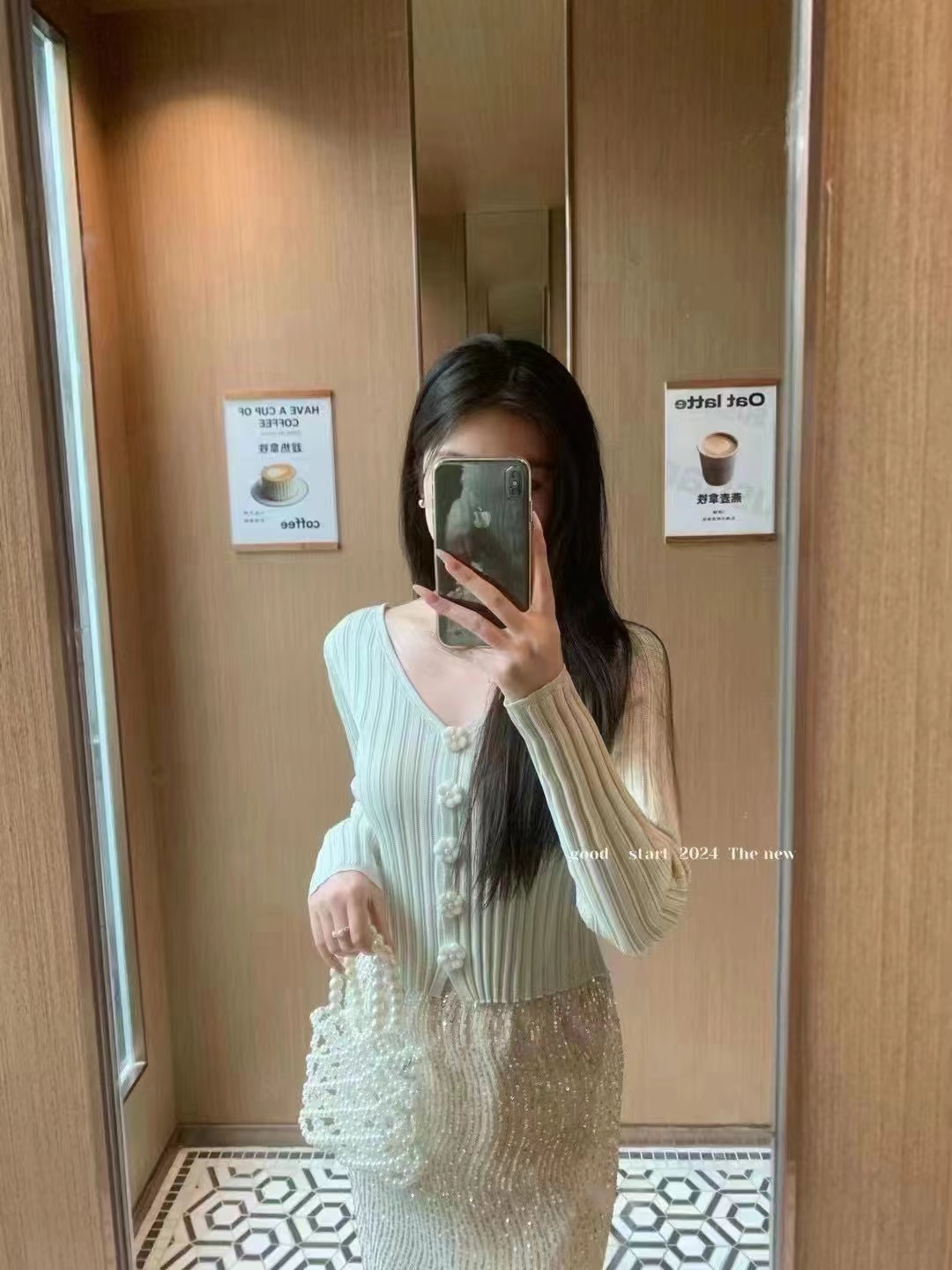 GS2024春季新款甜美V領長袖針織衫女花朵扣設計感顯瘦上衣
