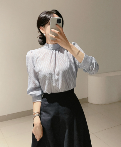 韩国chic春日气质长袖系带蕾丝衫镂空长袖衬衫