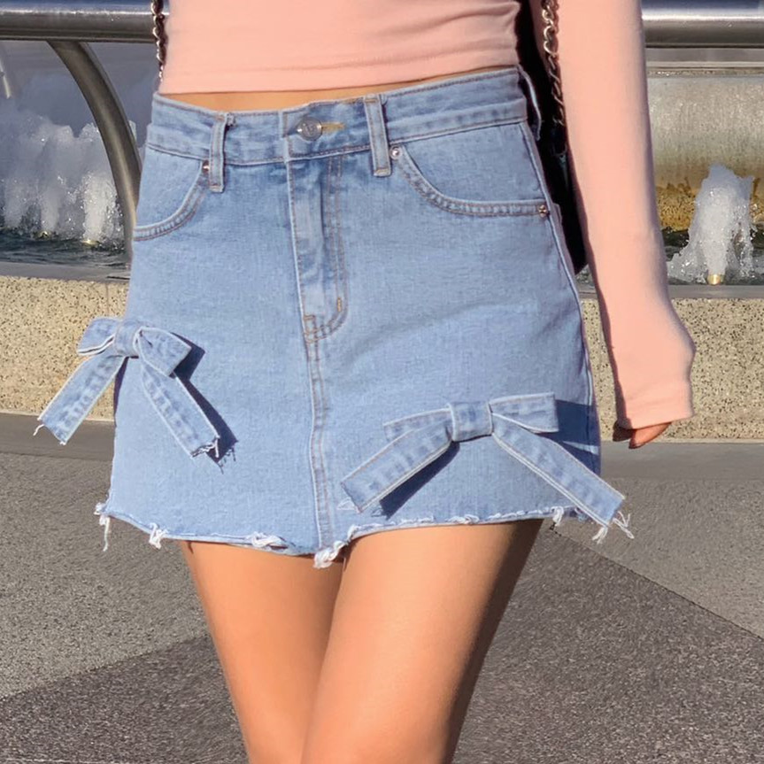 洋氣蝴蝶結毛邊牛仔百搭短褲女