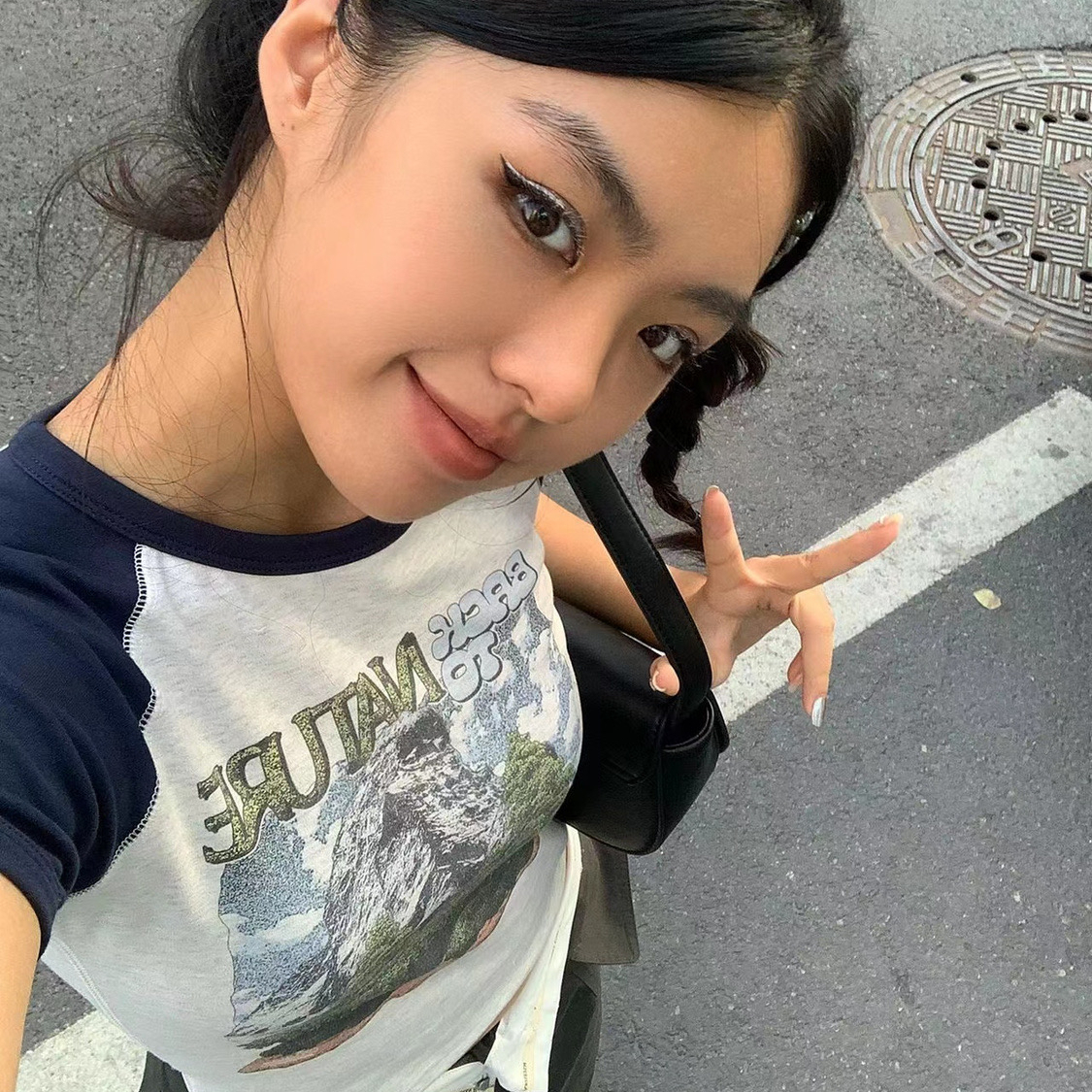 美式復古短袖T恤女夏季設計感回到雪山小眾辣妹高腰修身顯瘦上衣