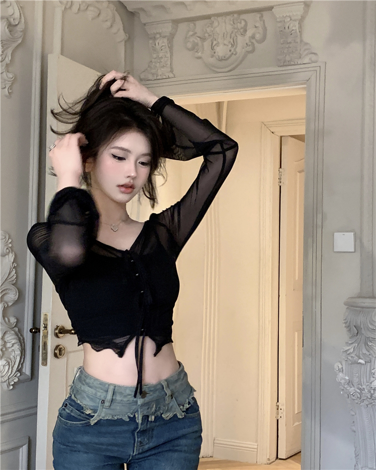 2024純欲性感辣妹薄款防曬襯衫女修身顯瘦短款開衫上衣單件