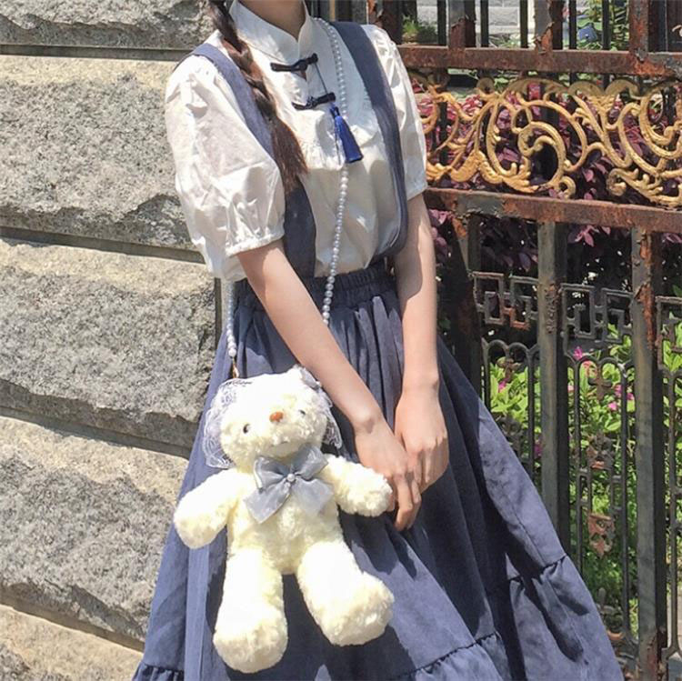 日系學院風背帶裙夏季2024新款復古少女感夏裝甜美可愛學生連衣裙