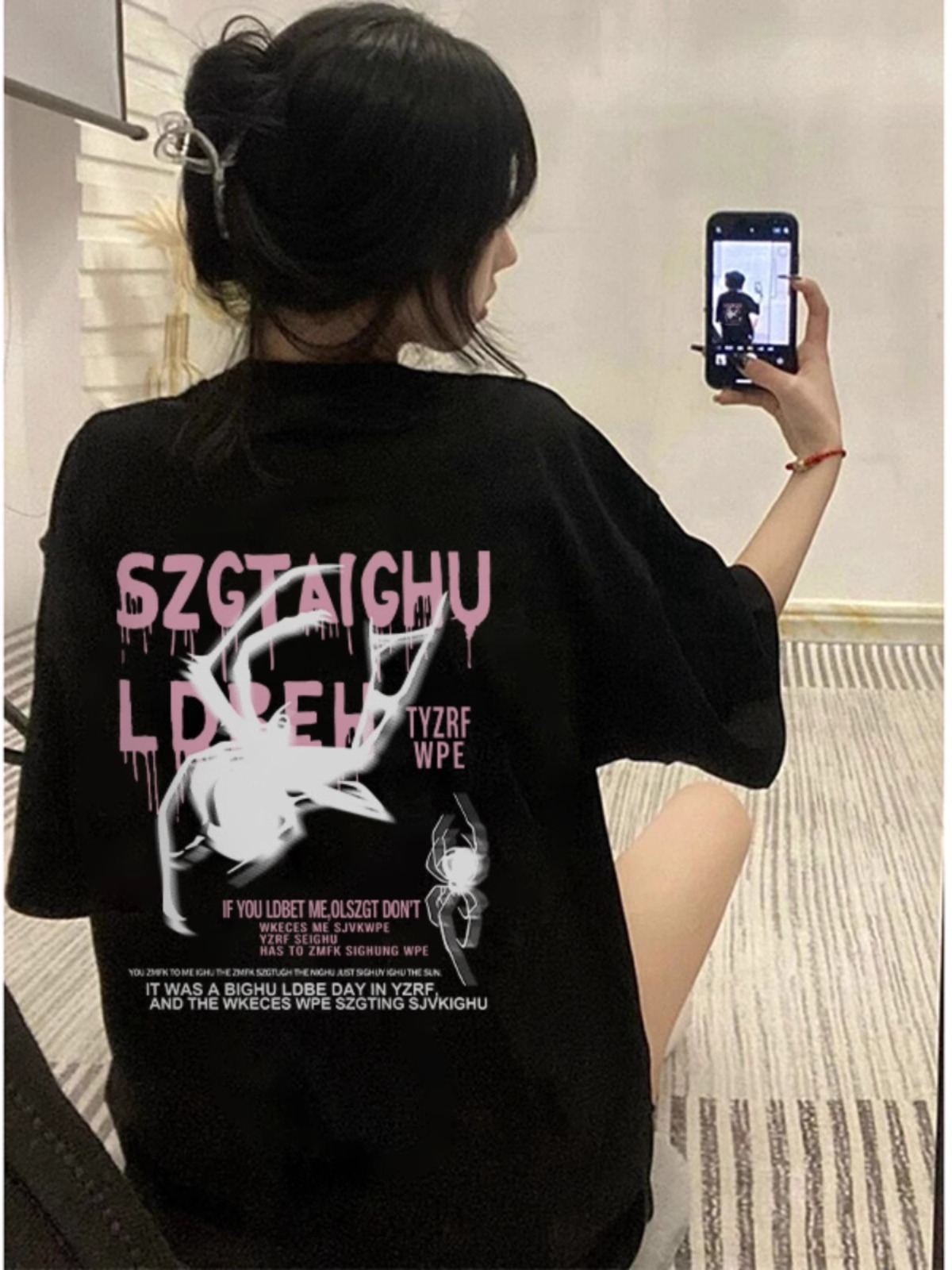 趣味獨特卡通蜘蛛印花短袖T恤