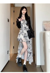 Matsumoto mourning butterfly skirt floral irregular suspender skirt early spring dress new ruffle skirt