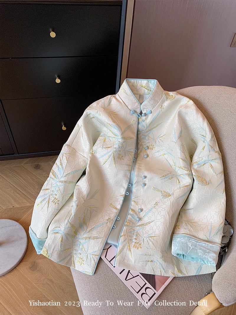 新中式國風提花立領盤扣外套女202春季新款復古高端氣質名媛上衣