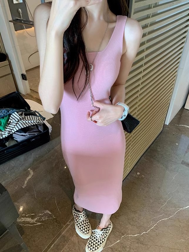 純欲百搭背心針織連衣裙女春夏高級感修身顯瘦無袖長款打底吊帶裙