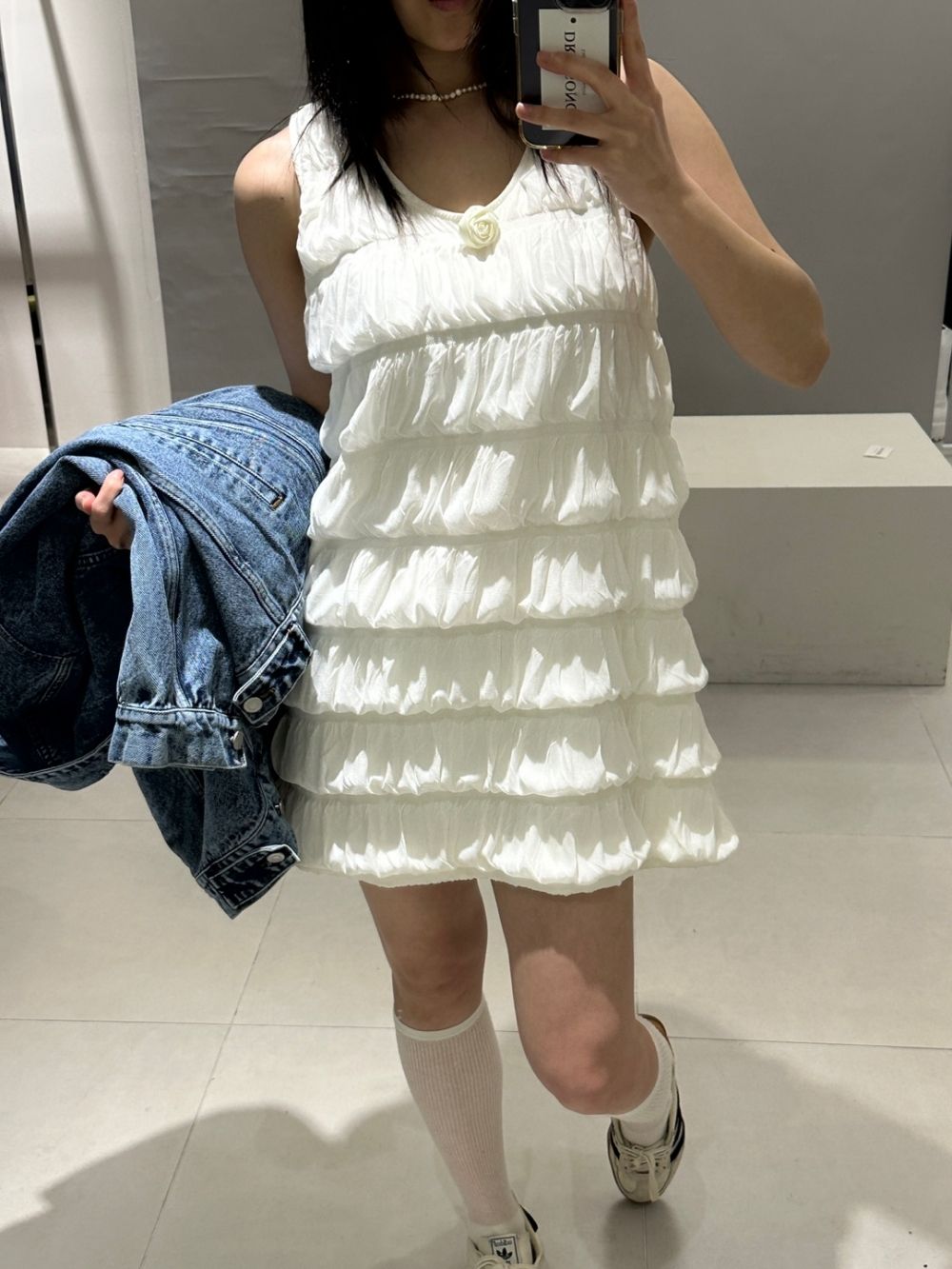 Korean chic early spring temperament simple V-neck cake skirt vest dress without corsage