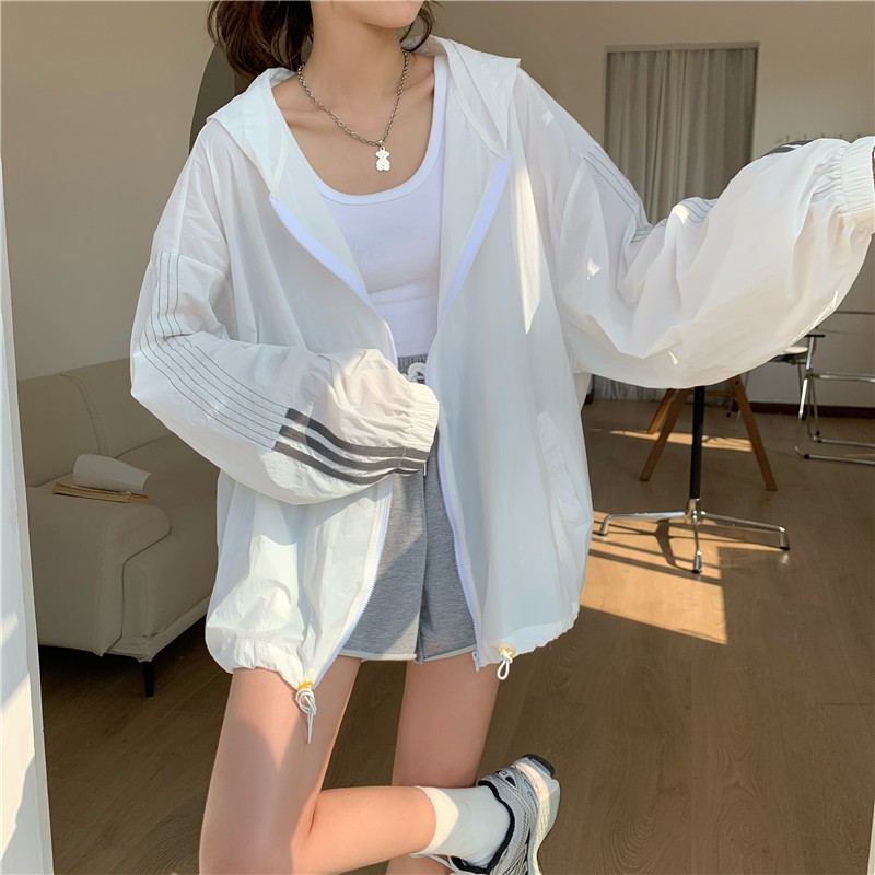 冰絲防曬衣女夏季防紫外線長袖學生防曬服薄款透氣開衫連帽外套潮