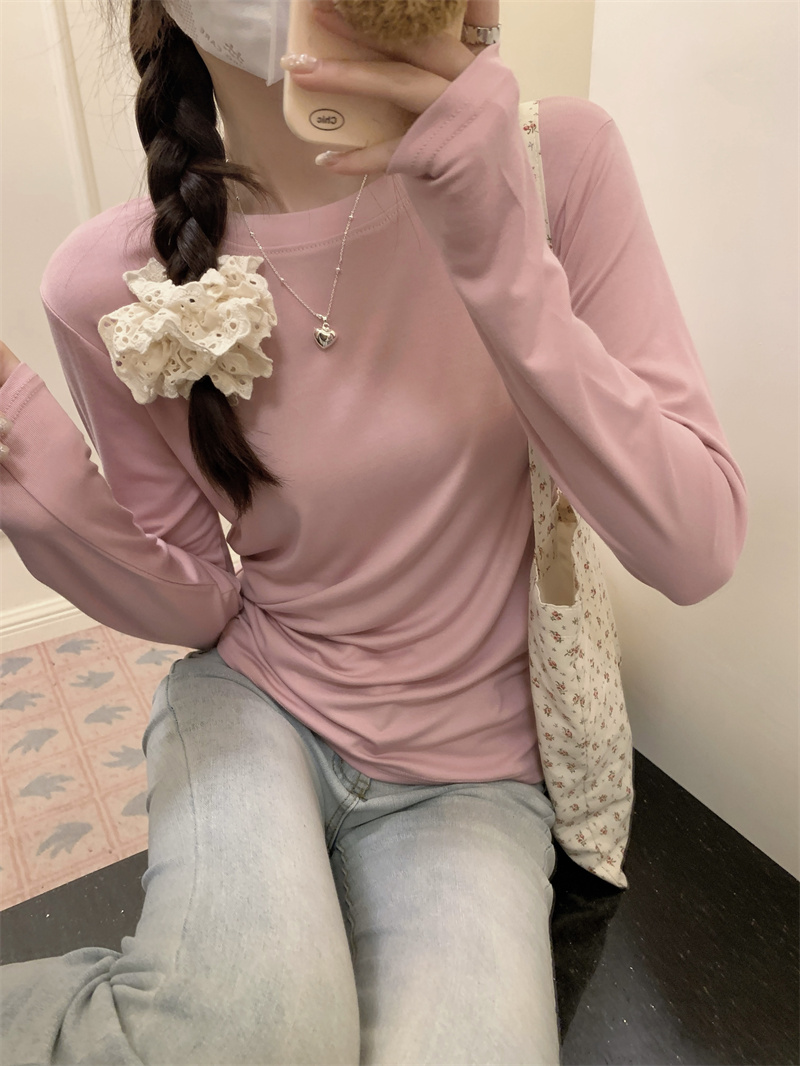 實拍 春夏基礎圓領打底修身顯瘦軟糯內搭上衣女防曬長袖T恤