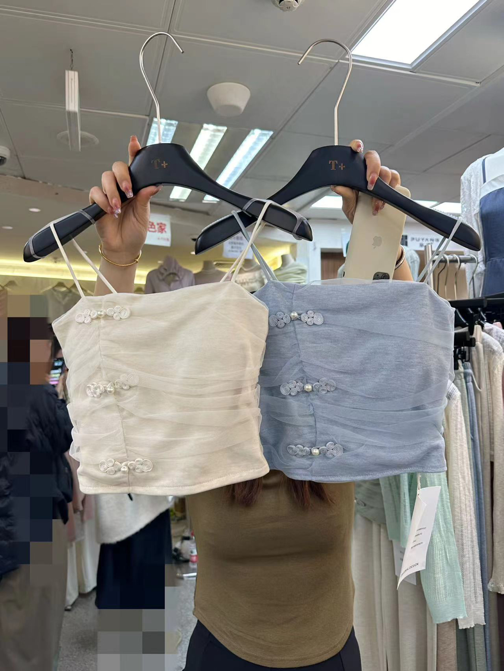 新中式中國風網紗吊帶女夏季褶皺甜美拼色短款小清新背心潮上衣