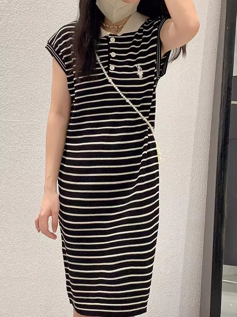Thirteen lines of summer women's striped loose slimming casual T-shirt dress 2024 new slim embroidery