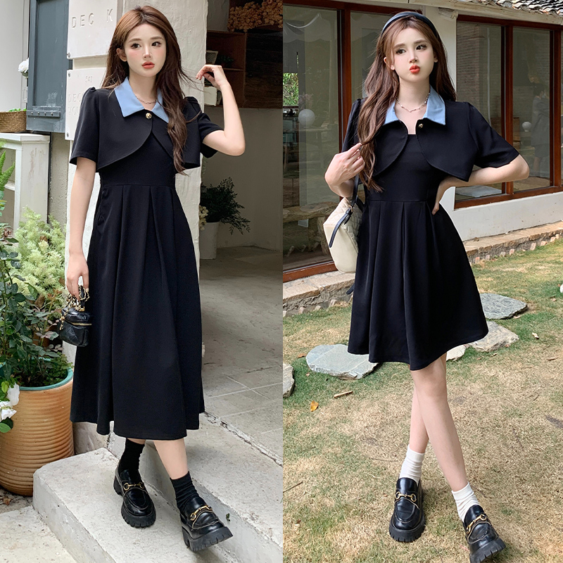 Official photo | Jacket + tank top | Hepburn style black dress women's summer French style suspender skirt suit