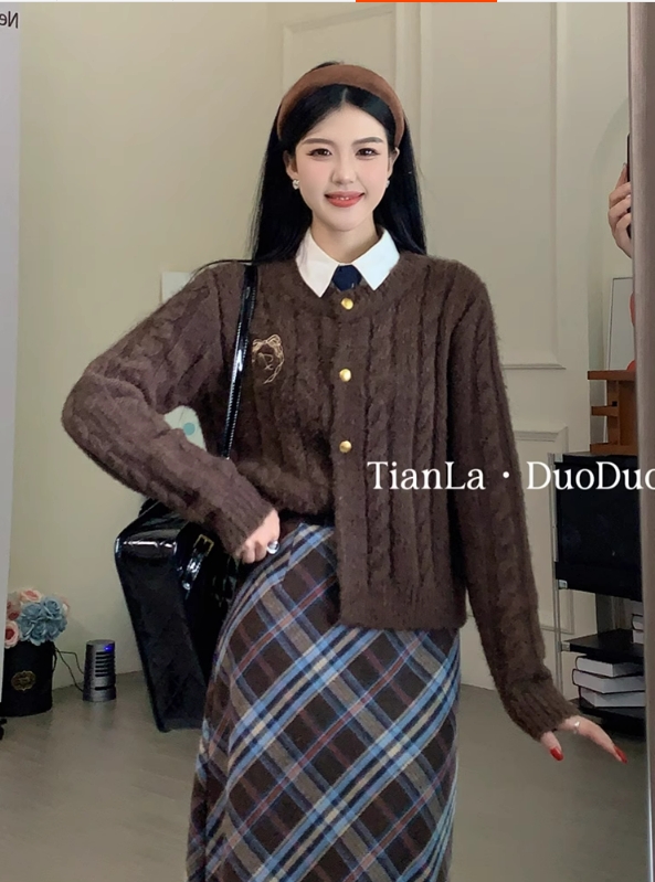 甜辣多多秋日樂章美拉德穿搭針織開衫外套女秋季寬鬆麻花毛衣