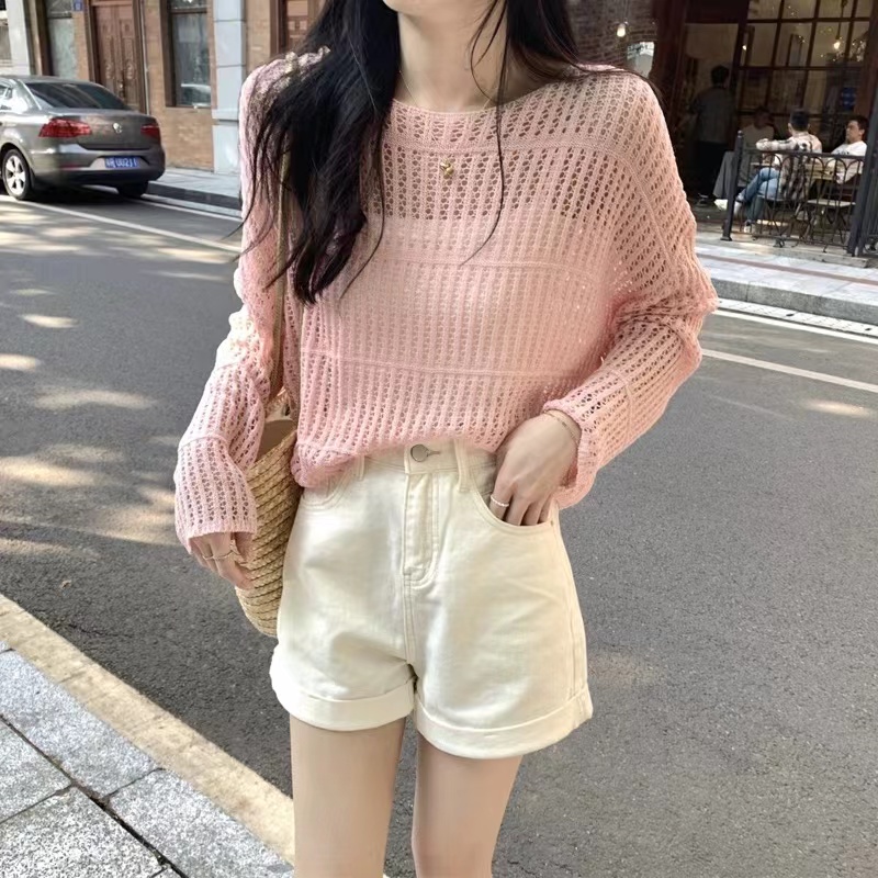春夏鏤空外搭空調罩衫防曬冰絲薄款針織衫女2024新款長袖短款上衣