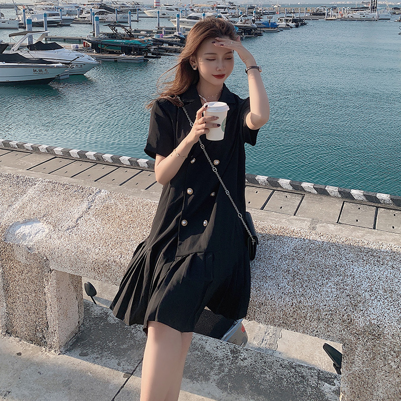 Real shot ~ 2024 new summer chiffon short-sleeved suit dress summer fat mm medium-length slim short-sleeved dress