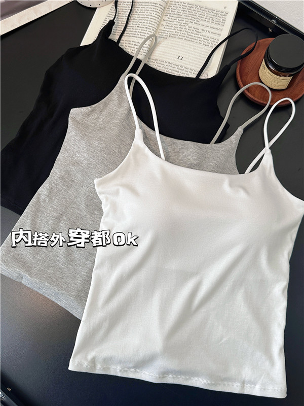 莫代爾內搭吊帶小背心女修身防走光帶胸墊打底上衣潮純棉胸罩