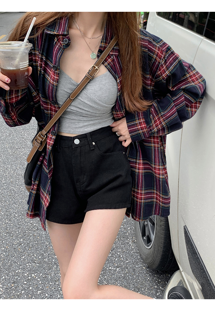格子長袖襯衫女春秋薄款ins慵懶風bf設計感小眾法式早秋襯衫上衣