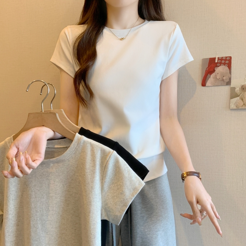 實拍   2024夏裝美式t恤女正肩短袖歐貨小衫上衣