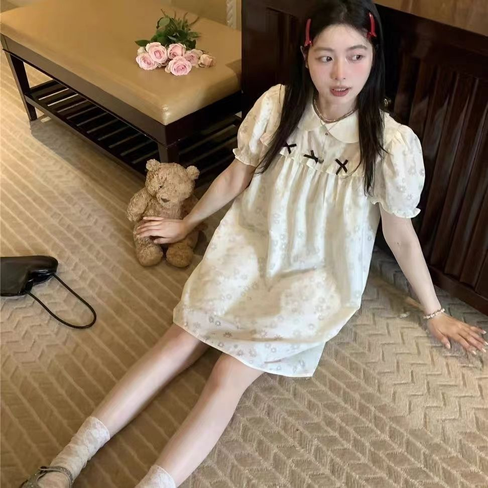 泡泡袖連衣裙女學生夏季新款甜美小個子短款短裙子