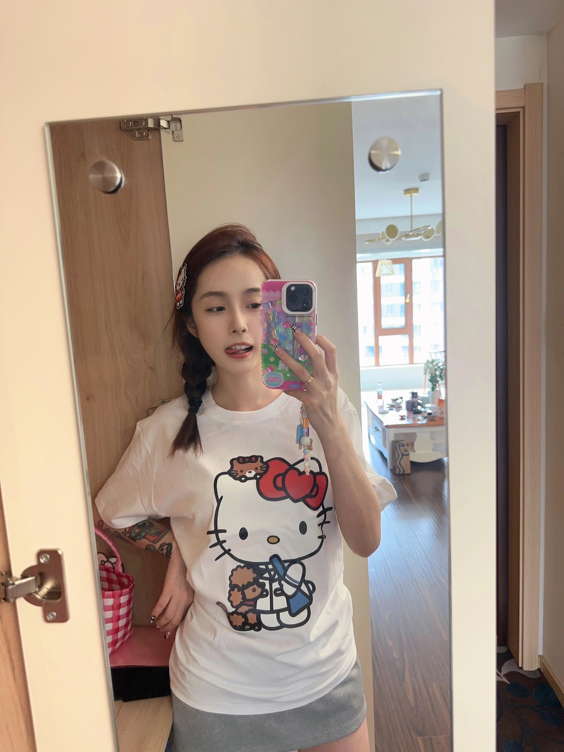 純棉短袖t恤女學生夏季新款可愛卡通KT貓印花寬鬆韓版上衣ins