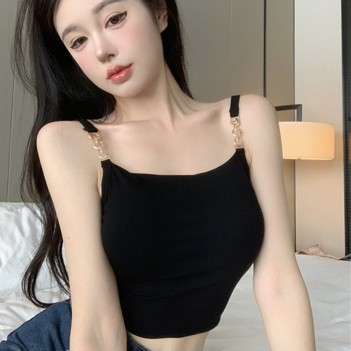 設計感小眾性感背心吊帶辣妹鐵鏈個性美背胸墊打底外穿上衣