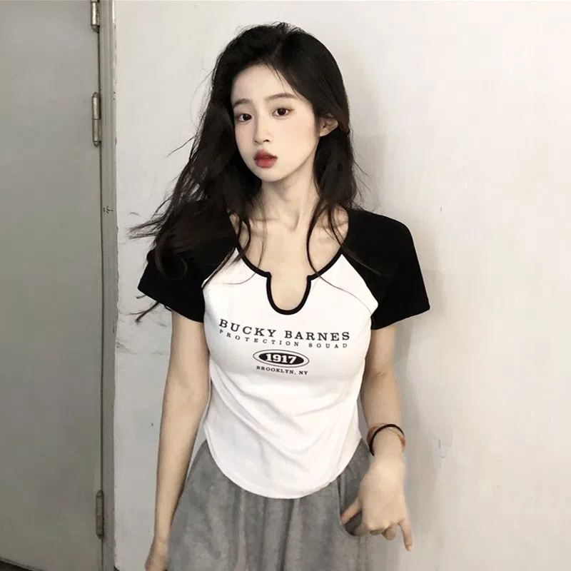 美式復古修身顯瘦短款上衣辣妹短袖潮