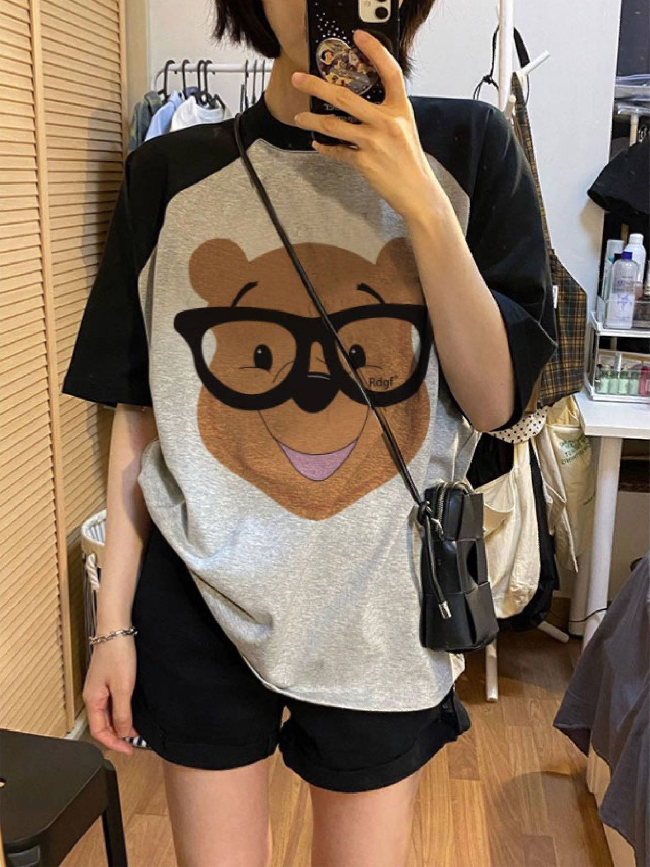 印花純棉210克精梳緊密後包領240斤大碼別致小熊T恤女
